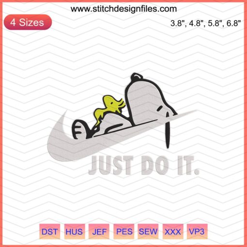 Nike Snoopy Just Do It Lazy Embroidery Design, Modern Snoopy Nike Embroidery File, Cute Cartoon Stitch Patterns, Digital Download