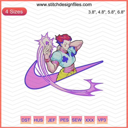 Hisoka Skill Embroidery Design File: Nike Hunter x Hunter, Detailed Hisoka Machine Embroidery for Apparel الفابلت