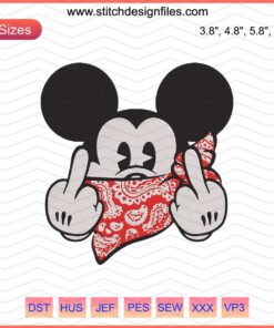 Mickey Hiphop Middle Finger Embroidery Design, Disney Machine Embroidery Pattern, Modern Streetwear Embroidery File