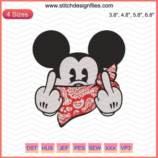 Mickey Hiphop Middle Finger Embroidery Design, Disney Machine Embroidery Pattern, Modern Streetwear Embroidery File