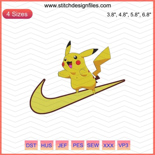 Nike x Pikachu Machine Embroidery File: Cute Nike Pokemon Design, Perfect for Embroidery Projects, Fusion of Style & Pop Culture.