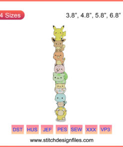 Chibi Pokemon Dex & Nike Pokemon Machine Embroidery Designs, Downloadable Files, Cute Anime-style Patterns for DIY Crafts