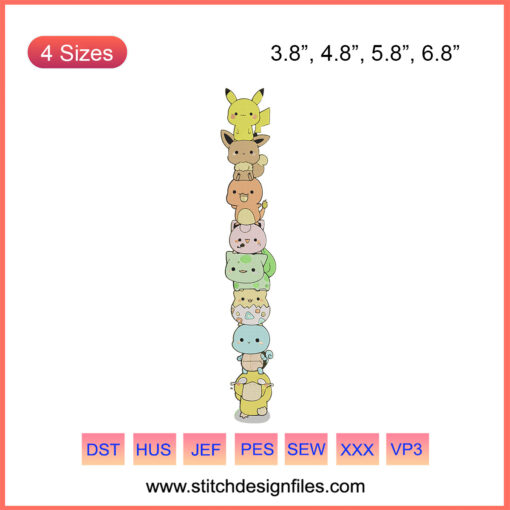 Chibi Pokemon Dex & Nike Pokemon Machine Embroidery Designs, Downloadable Files, Cute Anime-style Patterns for DIY Crafts