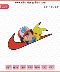 Nike x Satoshi Pikachu Embroidery Design File: Nike Pokemon Machine Embroidery for Unique Apparel Creations.