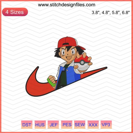 Nike x Satoshi Take Pokemon Ball Embroidery Design File: Unique Nike Pokemon Machine Embroidery Design Pattern