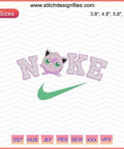 Nike x Jigglypuff Embroidery Design File: Pokemon-themed Nike logo machine embroidery pattern, digital download.