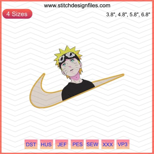 Nike Naruto Face Child Embroidery Design File, Custom Nike Naruto Machine Embroidery Pattern, Anime-Themed Embroidery Art