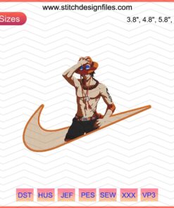 Nike sneaker with Portgas D. Ace embroidery design, One Piece theme, machine embroidery file, anime shoe customization