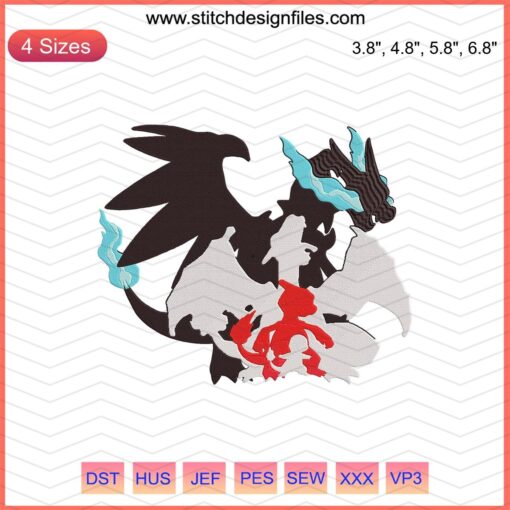 Charmander to Charizard Embroidery Designs, Pokemon Machine Files, Evolution Trio, DIY Sew Patterns for Embroidery Machines