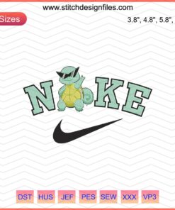 Nike x Squirtle Sunglasses Embroidery Designs, Pokemon Collaboration, Machine Embroidery Files