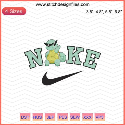 Nike x Squirtle Sunglasses Embroidery Designs, Pokemon Collaboration, Machine Embroidery Files