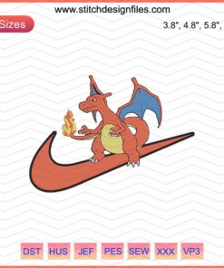Nike x Charizard Embroidery Design: Nike x Pokemon, Machine Embroidery File, Digital Download, Charizard Apparel Motif
