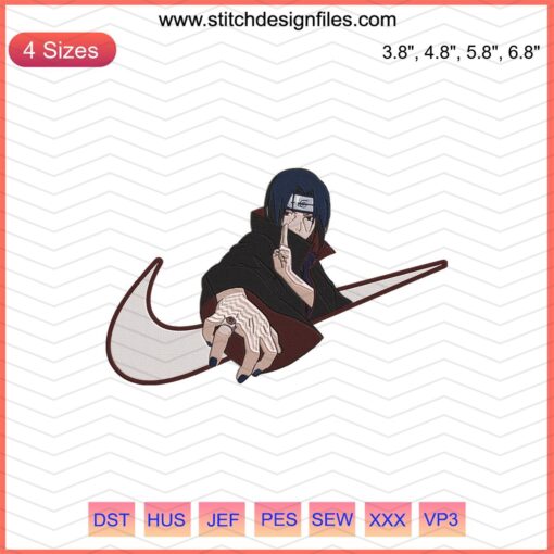 Nike Uchiha Itachi Skills Embroidery File, Nike Naruto Machine Design, Anime-Inspired Embroidery Patterns, Naruto x Nike Collab