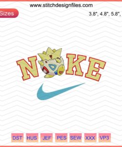 Nike sneaker with Togepi embroidery, Nike x Pokemon machine embroidery design, digital file download for embroidery projects.