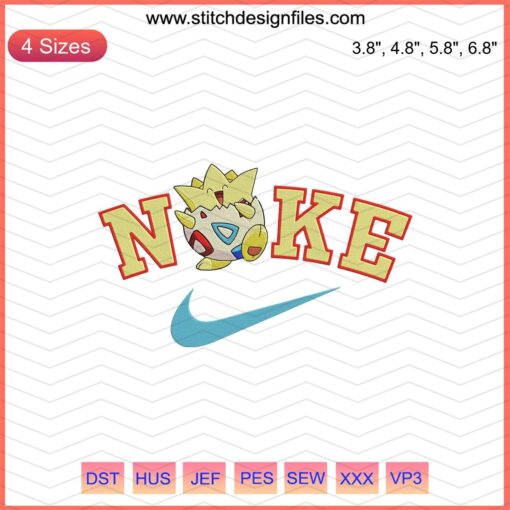 Nike sneaker with Togepi embroidery, Nike x Pokemon machine embroidery design, digital file download for embroidery projects.