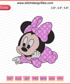 Baby Minnie Mouse Pink Louis Vuitton Embroidery Designs File, Disney Minnie Mouse Machine Embroidery Patterns, Cute Baby Embroidery.
