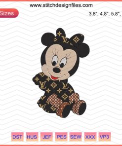 Baby Minnie Mouse Louis Vuitton Embroidery Design File, Disney Minnie Machine Patterns, Chic Digital Embroidery Designs.