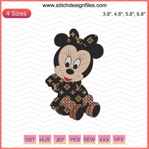Baby Minnie Mouse Louis Vuitton Embroidery Design File, Disney Minnie Machine Patterns, Chic Digital Embroidery Designs.
