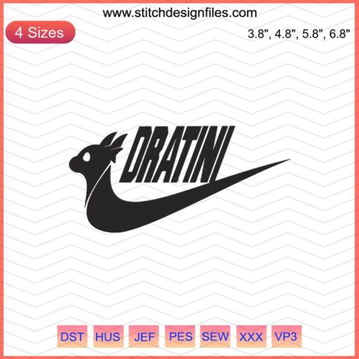 Dratini Nike Embroidery Design: Pokemon x Nike Machine File, Unique Dratini Embroidery Patterns