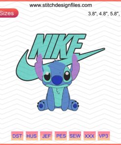 Nike and Stitch Embroidery Designs File: Cute Nike Logo x Stitch character for machine embroidery projects.