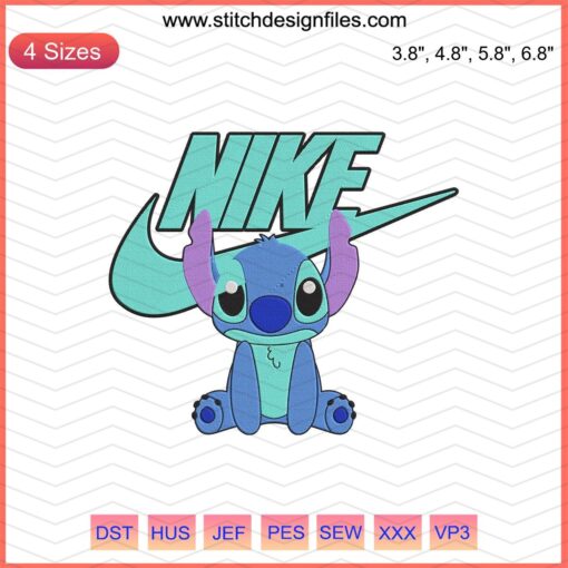 Nike and Stitch Embroidery Designs File: Cute Nike Logo x Stitch character for machine embroidery projects.