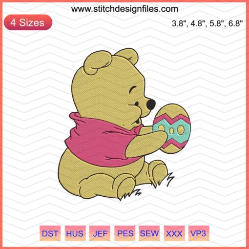 Winnie The Pooh Easter Eggs Embroidery Designs, Machine Embroidery Files featuring Pooh-themed decorative eggs.