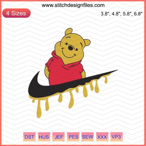 Nike x Winnie The Pooh Embroidery File, Pooh Bear Embroidery Designs, Machine File, Nike Bear Design, Creative Stitching Patterns