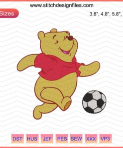 Winnie The Pooh Soccer Embroidery Design File, Pooh Playing Soccer, Machine Embroidery Pattern for Sewers, Cute Disney Design.