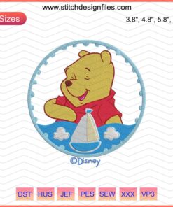 Pooh Ocean Circle Embroidery File: Winnie The Pooh with sea theme machine embroidery designs, digital download.