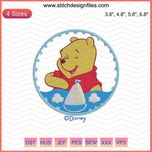 Pooh Ocean Circle Embroidery File: Winnie The Pooh with sea theme machine embroidery designs, digital download.