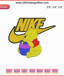Nike Winnie The Pooh embroidery designs file featuring machine embroidery patterns of the beloved Disney character.