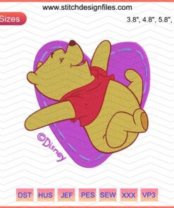 Winnie The Pooh Heart Embroidery File, Pooh Bear Machine Design, Cute Embroidery Pattern, Fun Embroidery Digital File