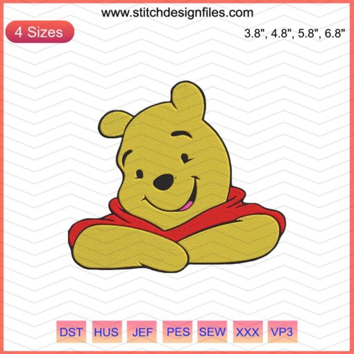 Winnie The Pooh Relaxing Embroidery Design File, Machine Embroidery, Cute Pooh Bear, Easy DIY Embroidery Pattern Download