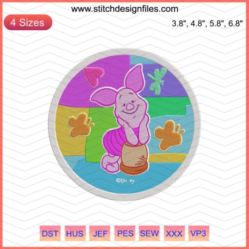 Piglet Embroidery Designs File: Colorful Winnie The Pooh Machine Embroidery, Vibrant Piglet Design, Sewing Pattern Download