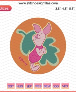 Piglet Circle Logo Chestnut Embroidery Design, Winnie The Pooh Machine Embroidery File, Cute Cartoon Embroidery Pattern