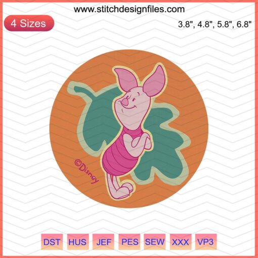 Piglet Circle Logo Chestnut Embroidery Design, Winnie The Pooh Machine Embroidery File, Cute Cartoon Embroidery Pattern