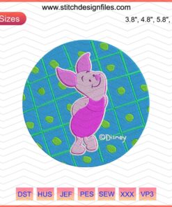 Adorable baby piglet embroidery with Winnie the Pooh design; machine embroidery file for creating charming animal patterns.