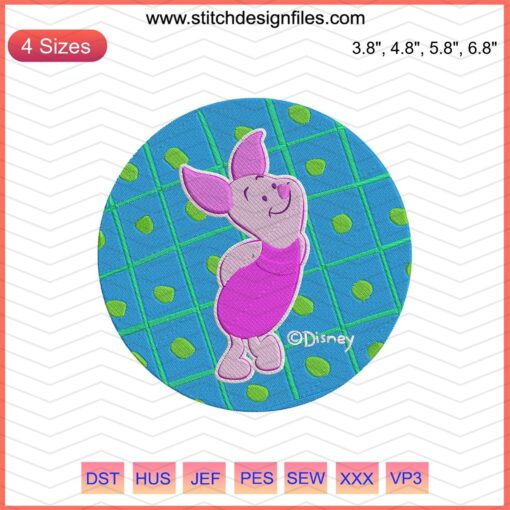 Adorable baby piglet embroidery with Winnie the Pooh design; machine embroidery file for creating charming animal patterns.