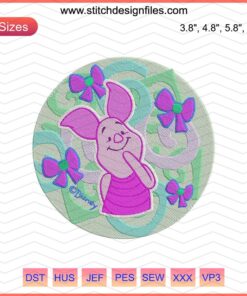 Piglet Flower Embroidery Designs File, Winnie The Pooh Machine Embroidery, cute piglet and floral pattern, digital download.