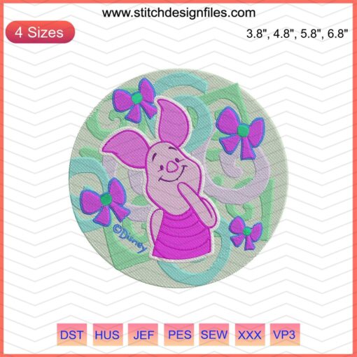 Piglet Flower Embroidery Designs File, Winnie The Pooh Machine Embroidery, cute piglet and floral pattern, digital download.