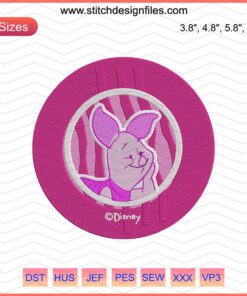 Circle Logo Disney Piglet Embroidery Design, Winnie The Pooh Machine Embroidery, Cute Piglet Pattern for Crafts