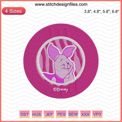 Circle Logo Disney Piglet Embroidery Design, Winnie The Pooh Machine Embroidery, Cute Piglet Pattern for Crafts