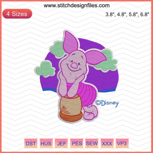 Cute Piglet Drum Embroidery Design, Winnie The Pooh Embroidery, Piglet with Drum Machine Embroidery File, Adorable Piglet Stitch Pattern