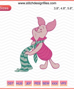 Piglet Scarf Embroidery Designs File: Winnie the Pooh-themed machine embroidery patterns. Perfect for playful textile projects.
