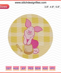 Piglet and Winnie The Pooh embroidery design, yellow circle frame, digital file, machine embroidery, cartoon characters.