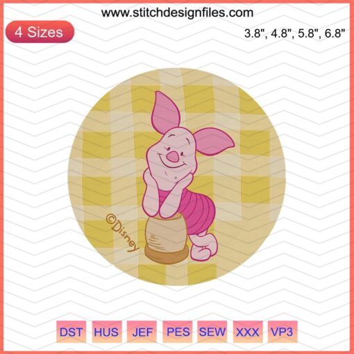 Piglet and Winnie The Pooh embroidery design, yellow circle frame, digital file, machine embroidery, cartoon characters.