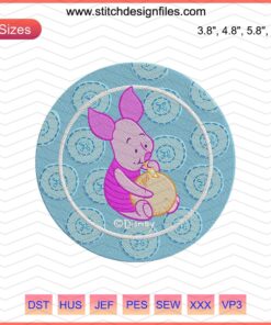 Piglet Bibulous Embroidery Design, Winnie The Pooh Machine Embroidery, Cute Piglet Drinking, DIY Nursery Decor, Instant Download