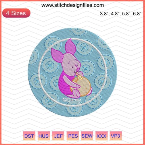 Piglet Bibulous Embroidery Design, Winnie The Pooh Machine Embroidery, Cute Piglet Drinking, DIY Nursery Decor, Instant Download