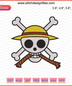 Monkey D.Luffy Jolly Roger Logo Embroidery Design File - One Piece Machine Embroidery, Pirate Skull & Crossbones