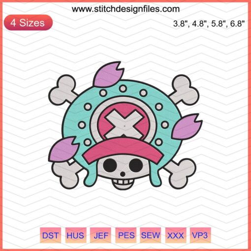 Tony Tony Chopper Jolly Roger Logo Embroidery Design, One Piece Machine Embroidery Download File.